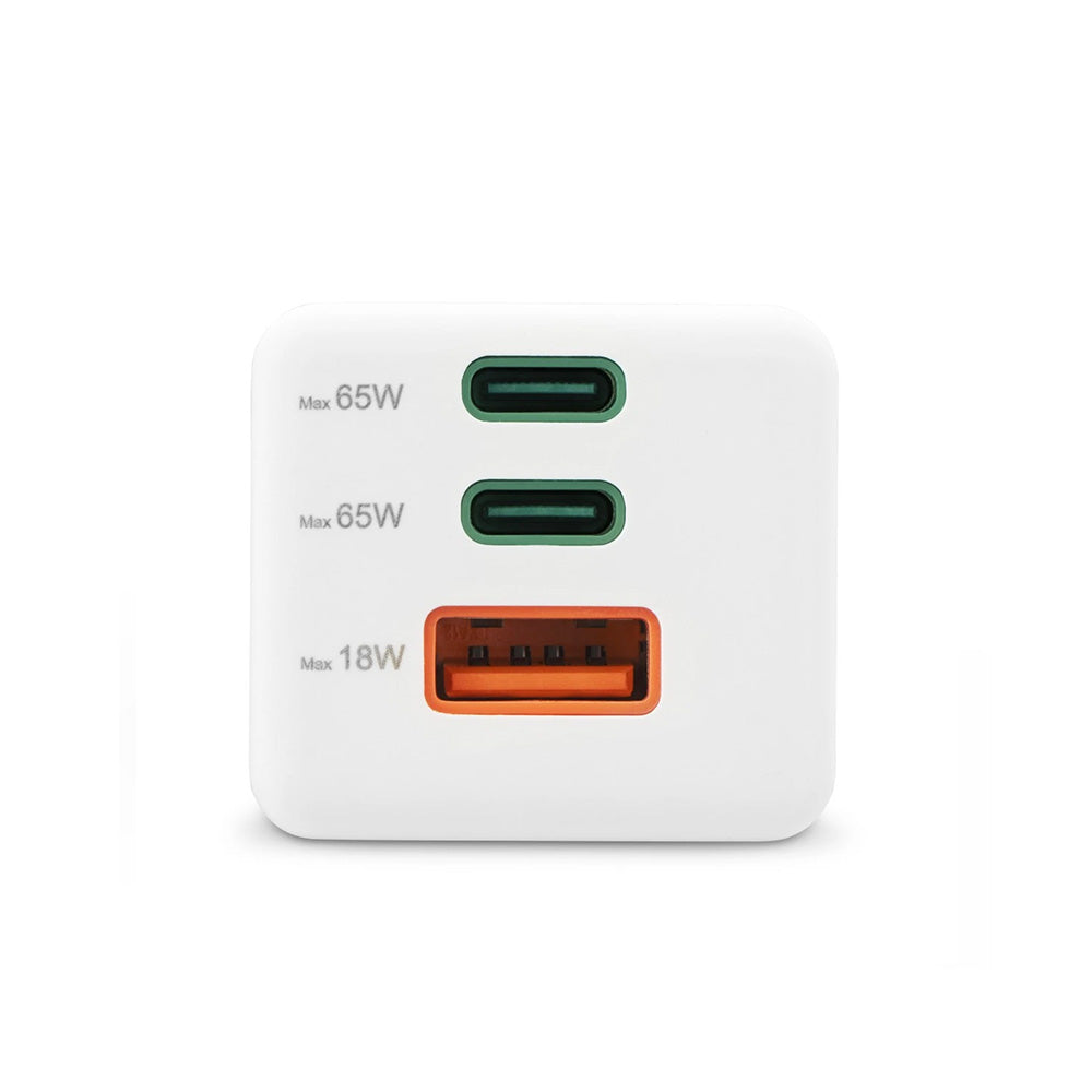Carregador USB-C 2 Portas + USB-A GaN 65W Branco