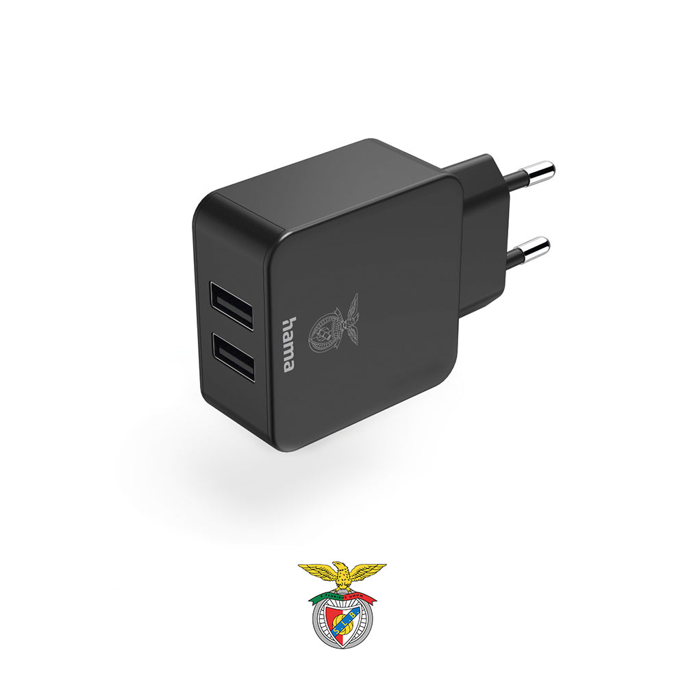 Carregador USB-A 2 Portas 12W Benfica Preto