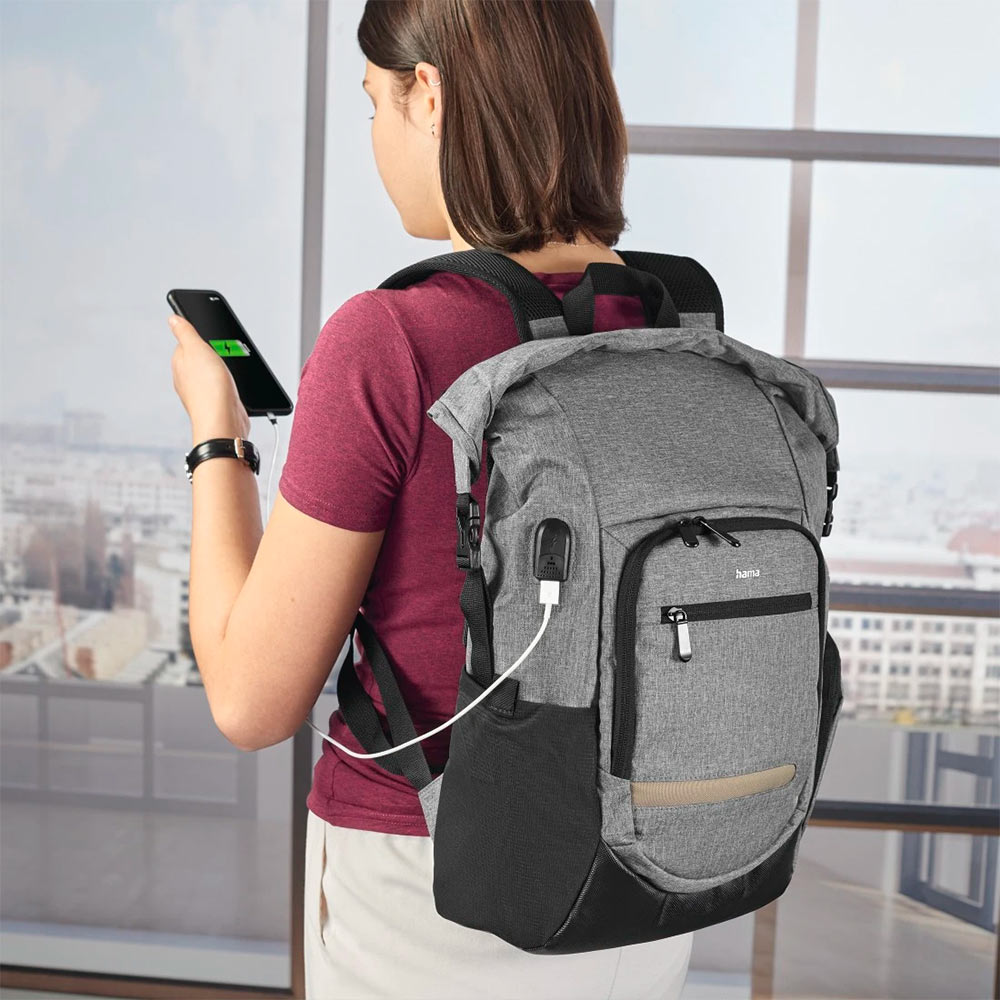 Mochila Portátil 15.6 Roll-Top Terra USB Cinza