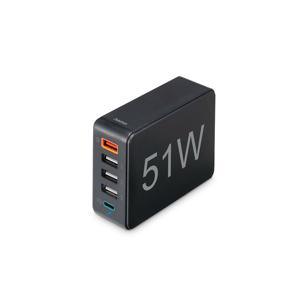 Carregador USB-C 1 Porta + USB-A 4 Portas 51W Rápido Preto