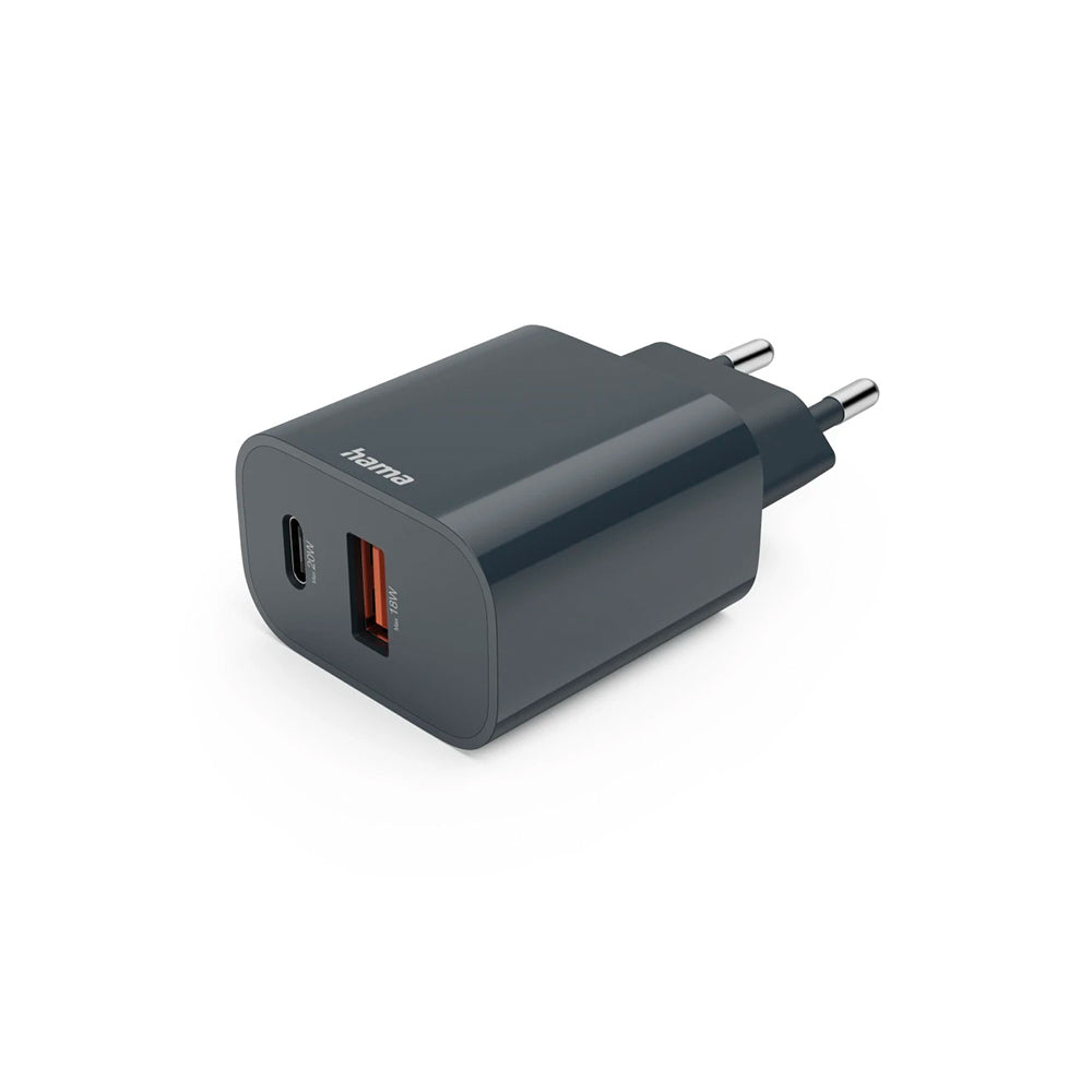 Carregador USB-A + USB-C PD 20W Rápido Cinza