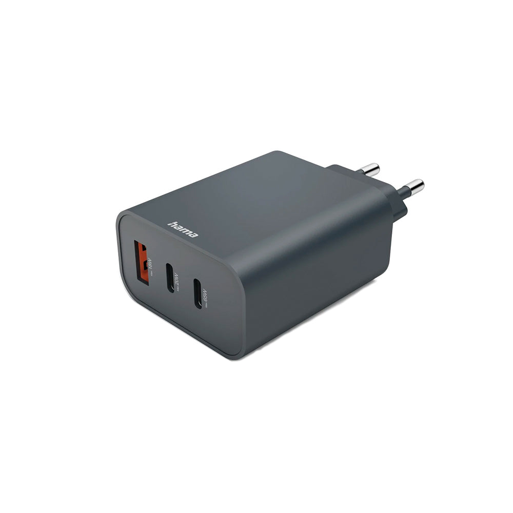 Carregador USB-C 2 Portas+ USB-A 1 Porta PD 65W Rápido Cinza
