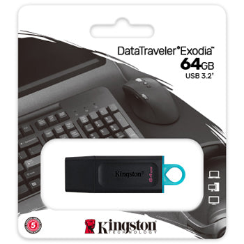 Pen Drive 64GB USB-A 3.2 DataTraveler Exodia Preto