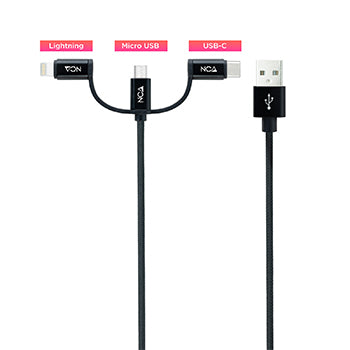 Cabo USB-A para Type-C / Lightning / micro-USB 1m
