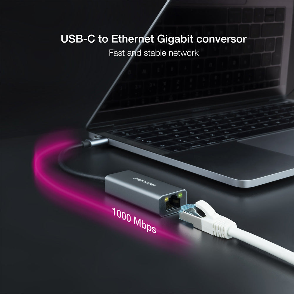 Adaptador USB-C para Ethernet Gigabit Cinza