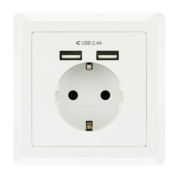 Tomada de Parede Encastre 2x Portas USB-A