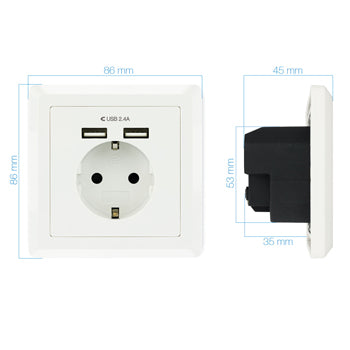 Tomada de Parede Encastre 2x Portas USB-A