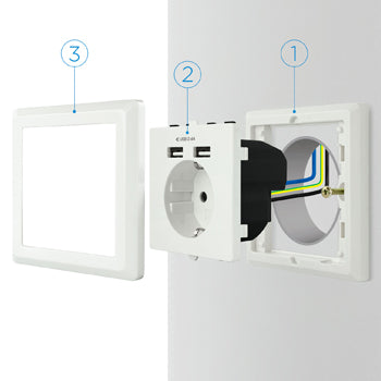 Tomada de Parede Encastre 2x Portas USB-A