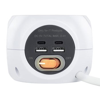 Extensão 3 Tomadas 2x USB-A + 2x USB-C