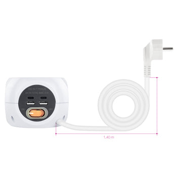 Extensão 3 Tomadas 2x USB-A + 2x USB-C