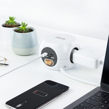 Extensão 3 Tomadas 2x USB-A + 2x USB-C