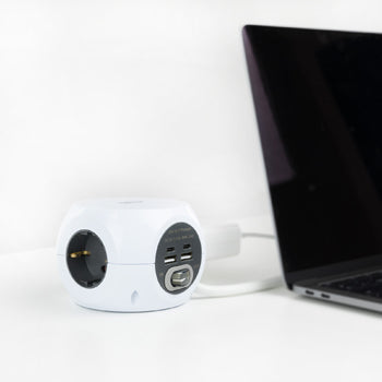 Extensão 3 Tomadas 2x USB-A + 2x USB-C