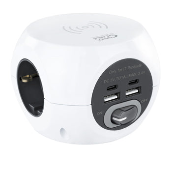 Extensão 3 Tomadas 2x USB-A + 2x USB-C Carregamento WIRELESS