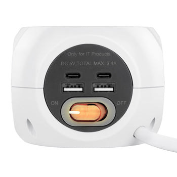 Extensão 3 Tomadas 2x USB-A + 2x USB-C Carregamento WIRELESS