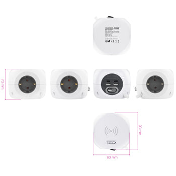 Extensão 3 Tomadas 2x USB-A + 2x USB-C Carregamento WIRELESS