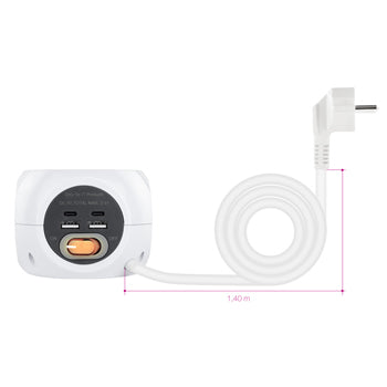 Extensão 3 Tomadas 2x USB-A + 2x USB-C Carregamento WIRELESS