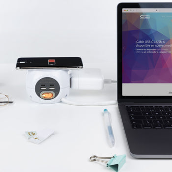 Extensão 3 Tomadas 2x USB-A + 2x USB-C Carregamento WIRELESS
