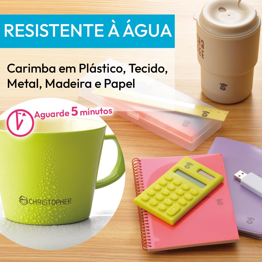 Carimbo Objetos Redondo Name Stamp Azul PERSONALIZADO 1un
