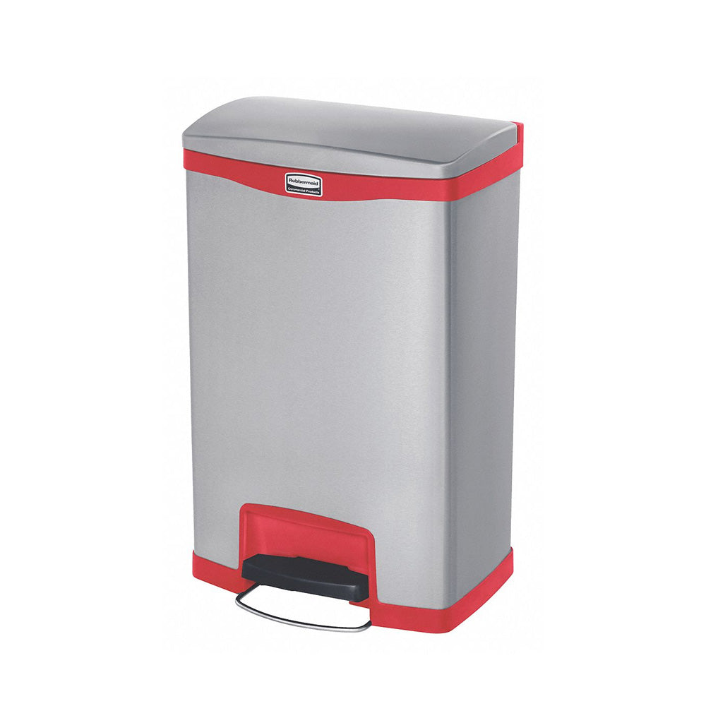 Contentor 50L Inox Cinza/Vermelho com Pedal