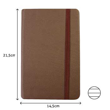 Bloco Notas Pautado 21,5x14,5cm Semi Pele Castanho 116Fls