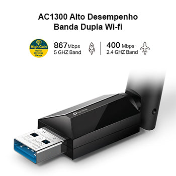 Adaptador USB-A Wireless Dual Band AC1300 867Mbps+400Mbps