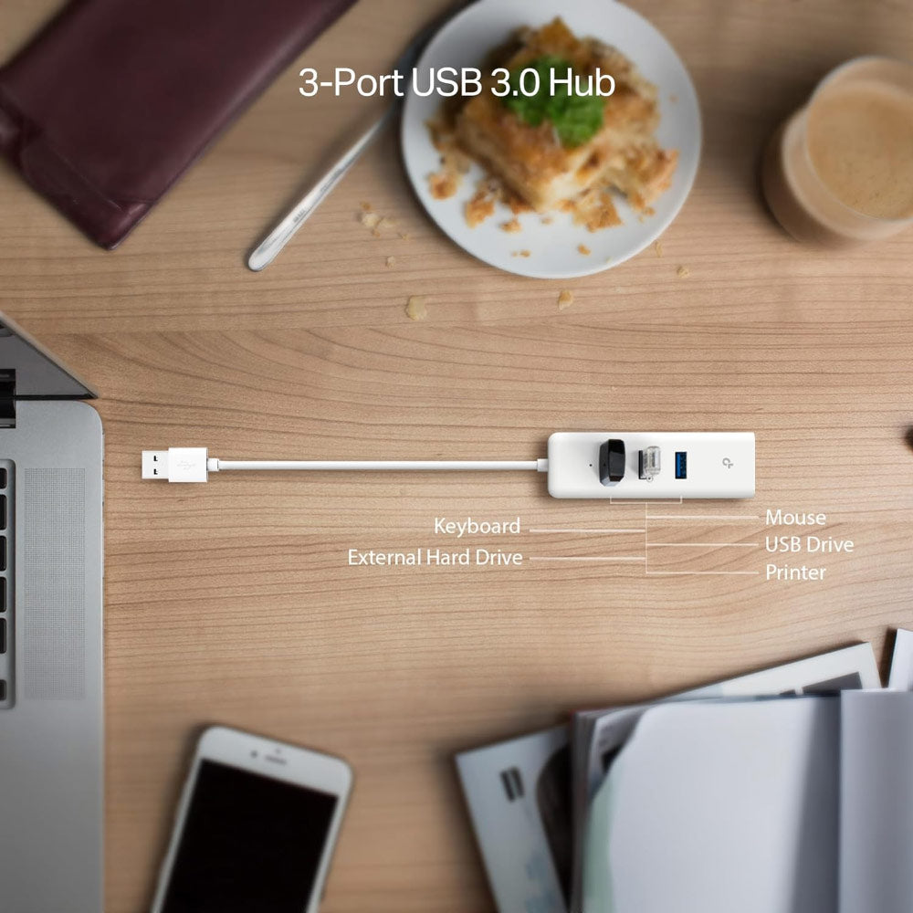Adaptador USB-A 3.0 para Ethernet Gigabit + 3 Portas USB-A