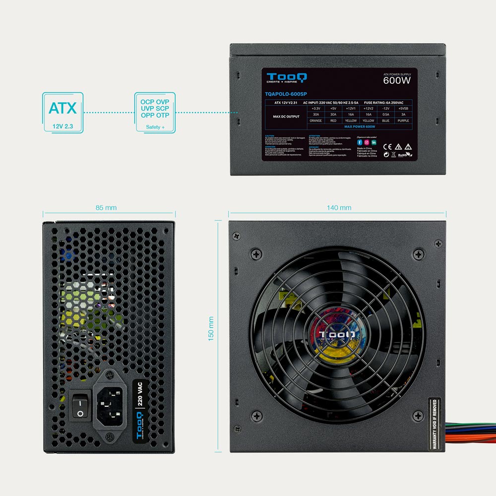 Fonte Alimentação TOOQ ATX 600W com PFC activo