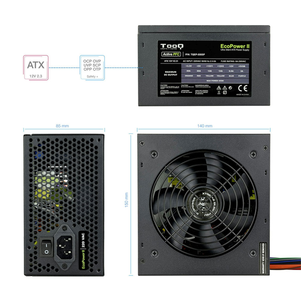 Fonte Alimentação TOOQ Ecopower II ATX 550W com PFC Activo