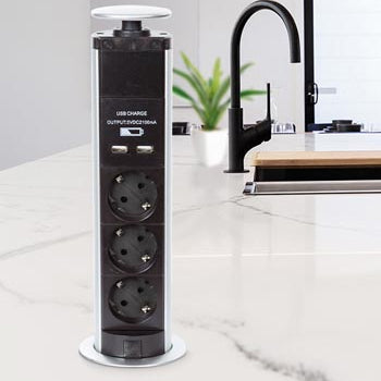 Tomada Tripla POP-UP de Secretária 2x USB-A - SCHUKO
