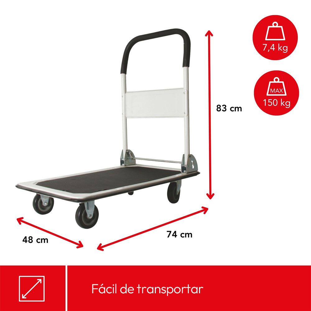 Carrinho Mão Plataforma 150Kg 74x48cm