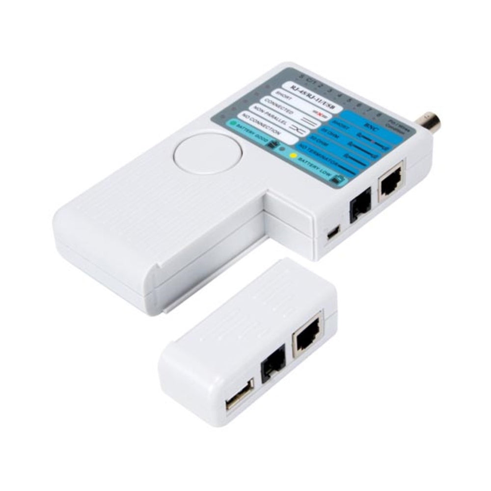 Testador de redes USB-A, USB-B, BNC, 8P8C (RJ45), 6P6C (RJ1)