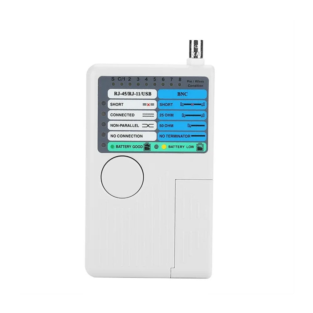 Testador de redes USB-A, USB-B, BNC, 8P8C (RJ45), 6P6C (RJ1)