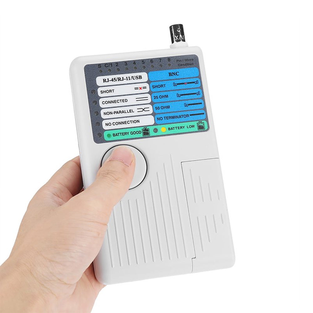 Testador de redes USB-A, USB-B, BNC, 8P8C (RJ45), 6P6C (RJ1)