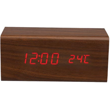Relógio Despertador + Calendário + Temperatura Madeira