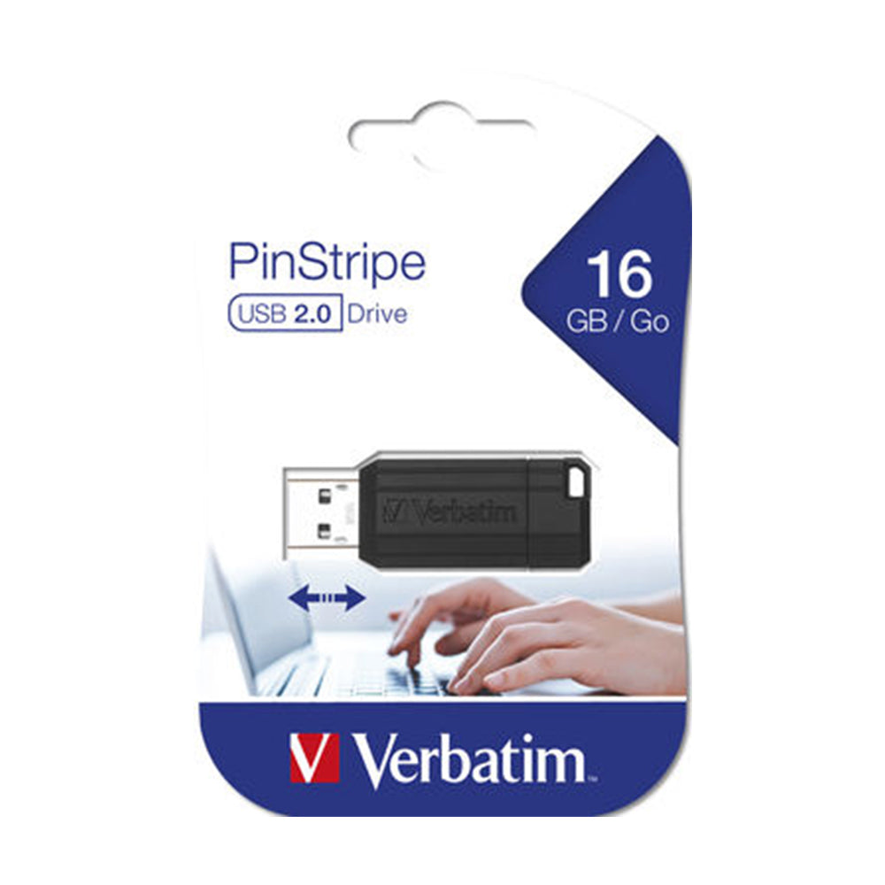 Pen Drive 16GB USB-A 2.0 VERBATIM PINSTRIPE Preto