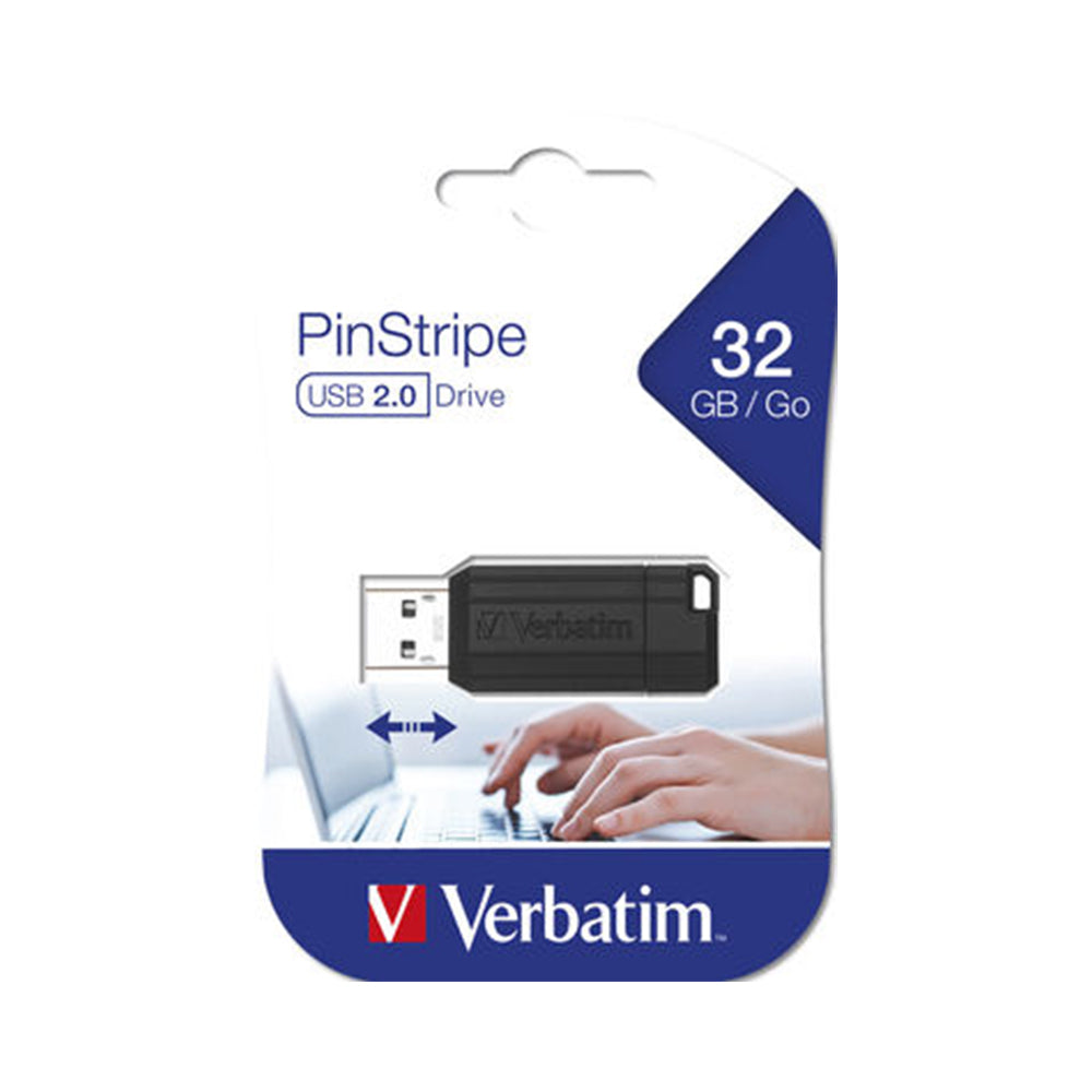 Pen Drive 32GB USB-A 2.0 VERBATIM PINSTRIPE Preto